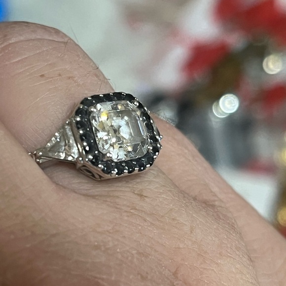 Sterling Asscher Cut CZ Halo Ring - Picture 8 of 14